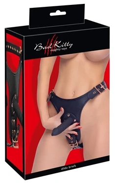 Bad Kitty Strap-On 3D L/XL czarne stringi z trzema elementami silikonowymi