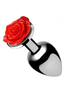 XR Brands Rosebud Plug Small korek analny aluminiowy z czarną różą