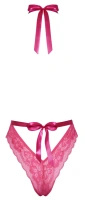 Kissable body koronkowe różowe z wiązaniem na szyi, L/XL