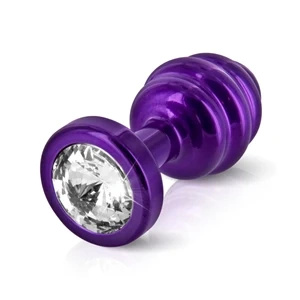 Diogol Ano Ribbed Purple 25 mm – aluminiowy korek analny z kryształem, fioletowy