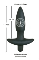 Black Velvets model 13 cm – kompaktowy korek analny z wibracją i uchwytem