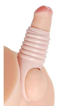 XR Brands nakładka z wypustkami i paskiem stabilizującym, TPR, 14,6 cm, jasna