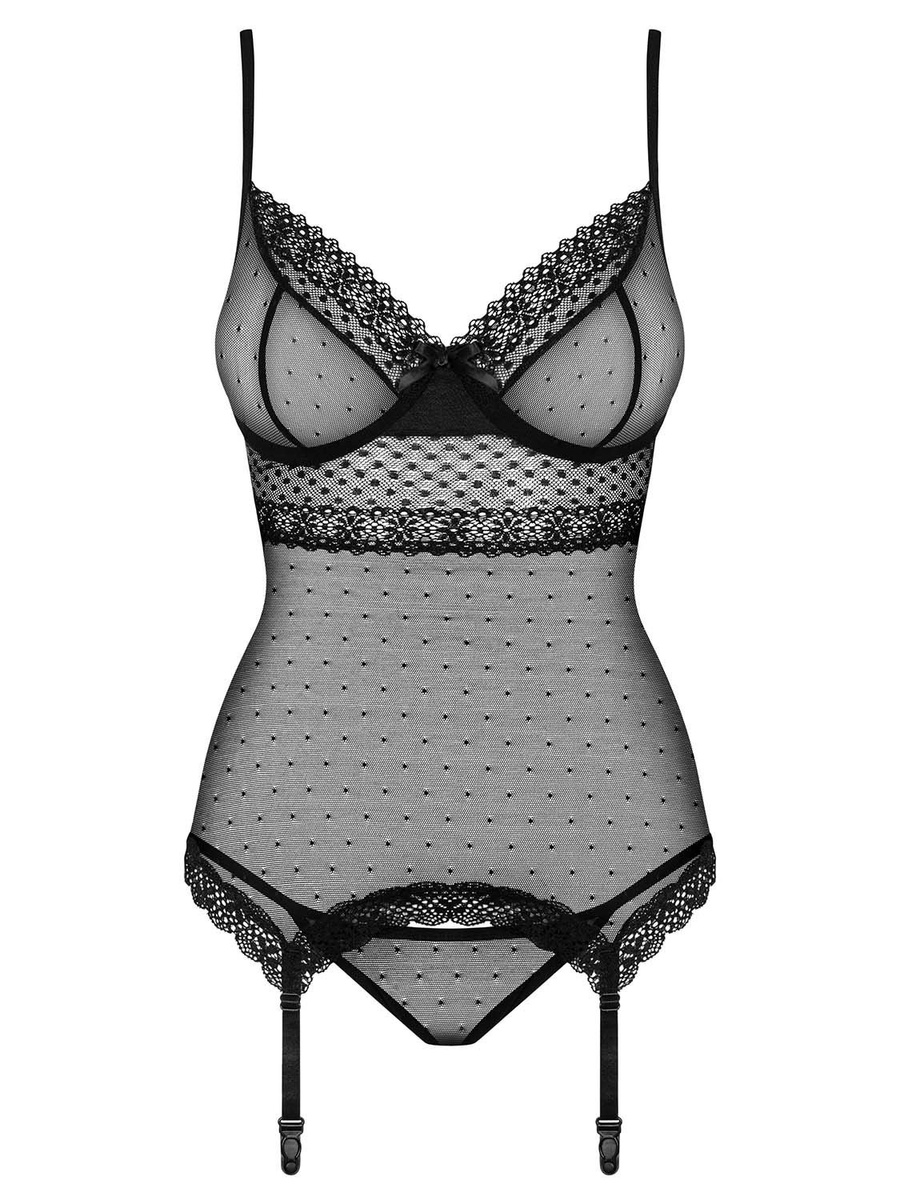 817-COR-1 gorset i stringi – czarne Obsessive