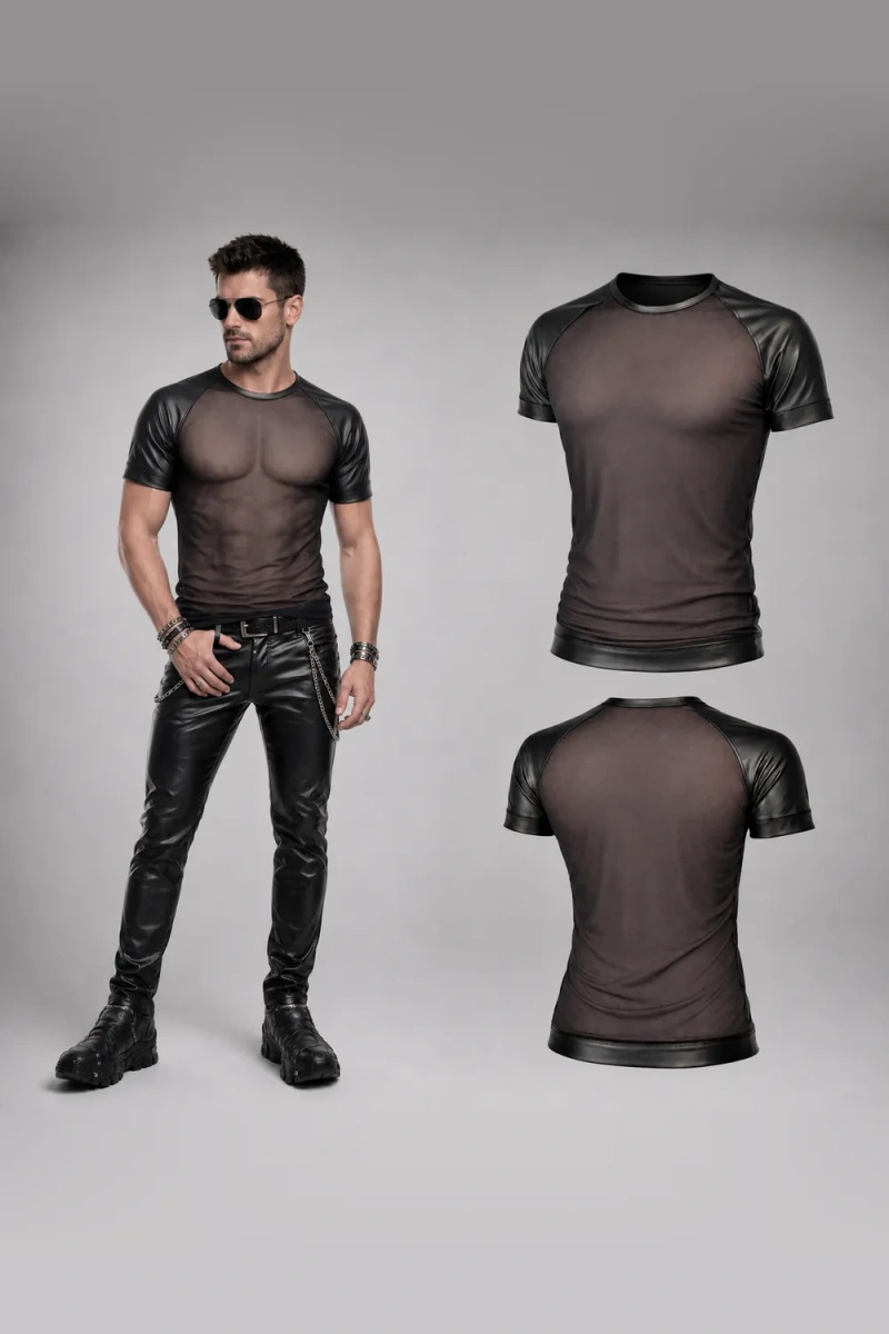 T-shirt Raglan Z Siateczki Z Wykończeniami Wetlook Yans Czarny Regnes