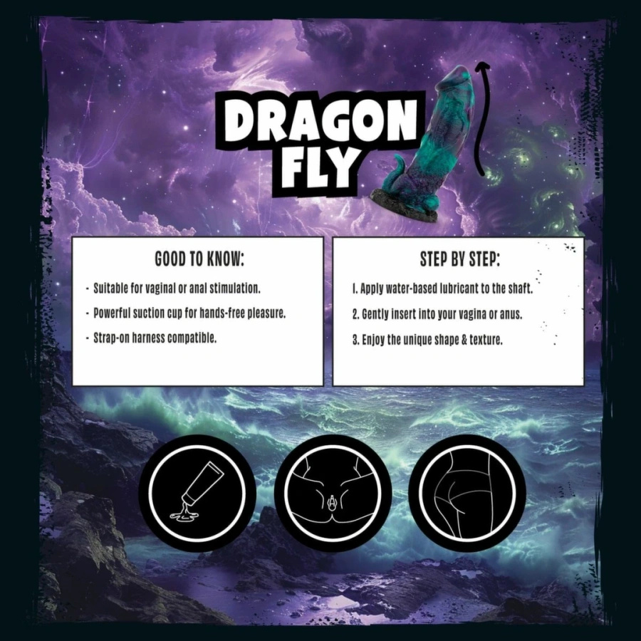 Mythical Mates Dragonfly dildo silikonowe z przyssawką, fioletowo-zielone