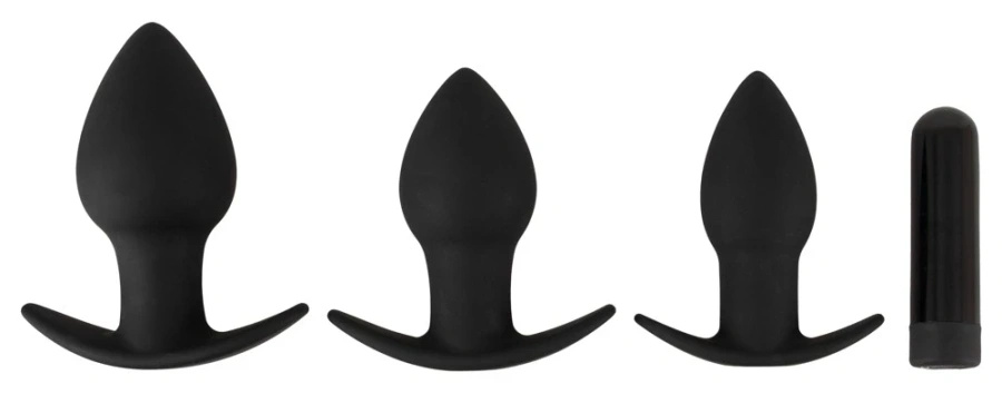 Black Velvets zestaw 3 korków analnych z wibracją, silikon, czarny