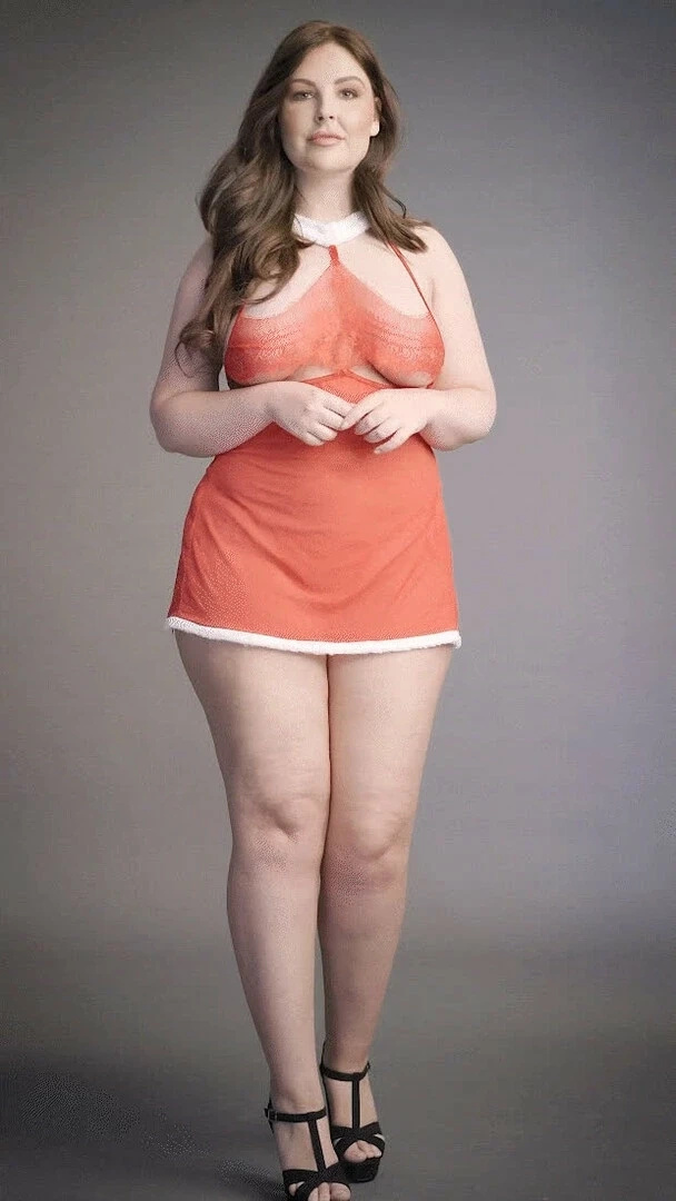 Le Désir Merry Plus Size komplet babydoll z wiązaniem i stringi, czerwony, 1X-3XL
