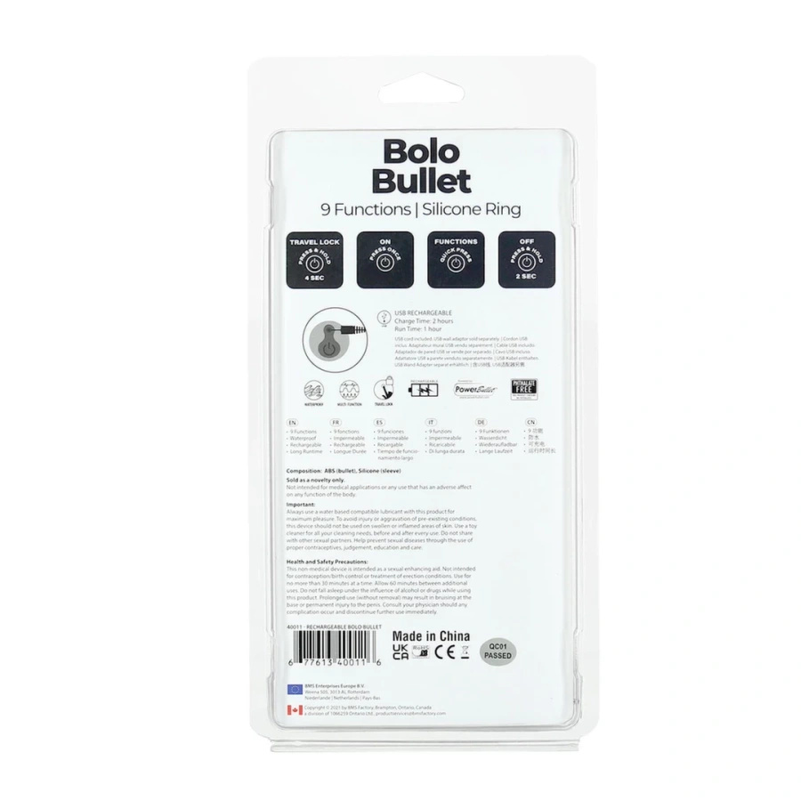 PowerBullet Bolo czarny – regulowany pierścień wibrujący USB, 9 trybów