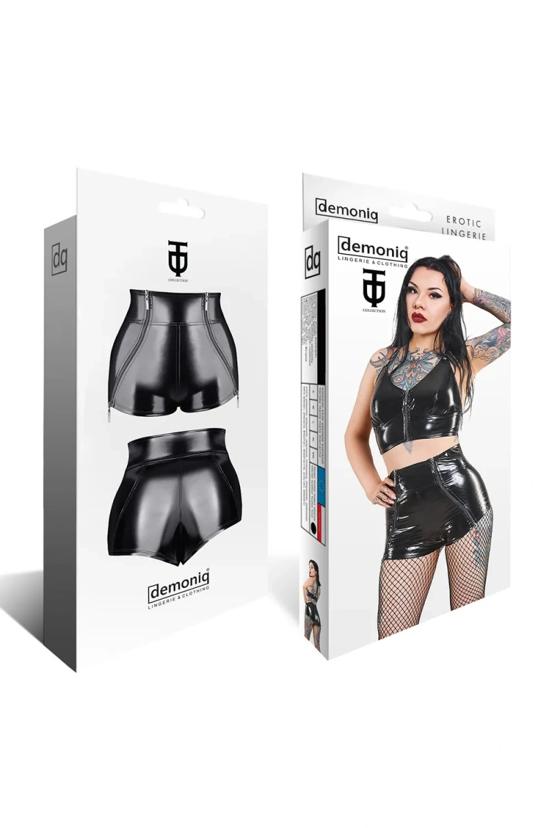 Szorty Winylowe Z Dwoma Zamkami Mona Czarne Demoniq