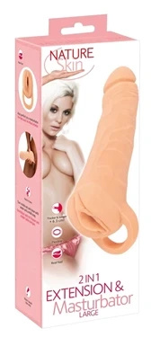 Nature Skin 2w1 przedłużka i rękaw masturbacyjny, rozmiar L, TPE, 23,8 cm
