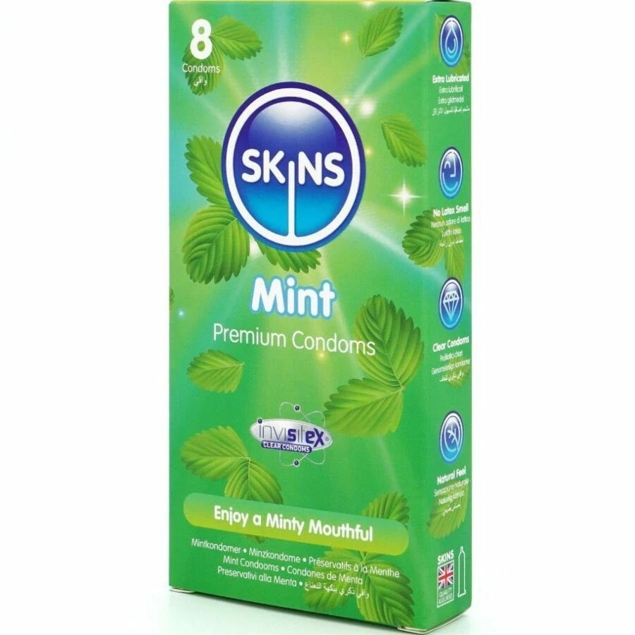 Skins Mint Premium 8 szt. – prezerwatywy miętowe, ultracienkie