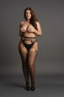 Le Désir Plus Size rajstopy kabaretki z paskami do pończoch, czarne