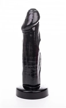 Hung System Uncut dildo realistyczne 27 cm, czarne, z systemem mocowania