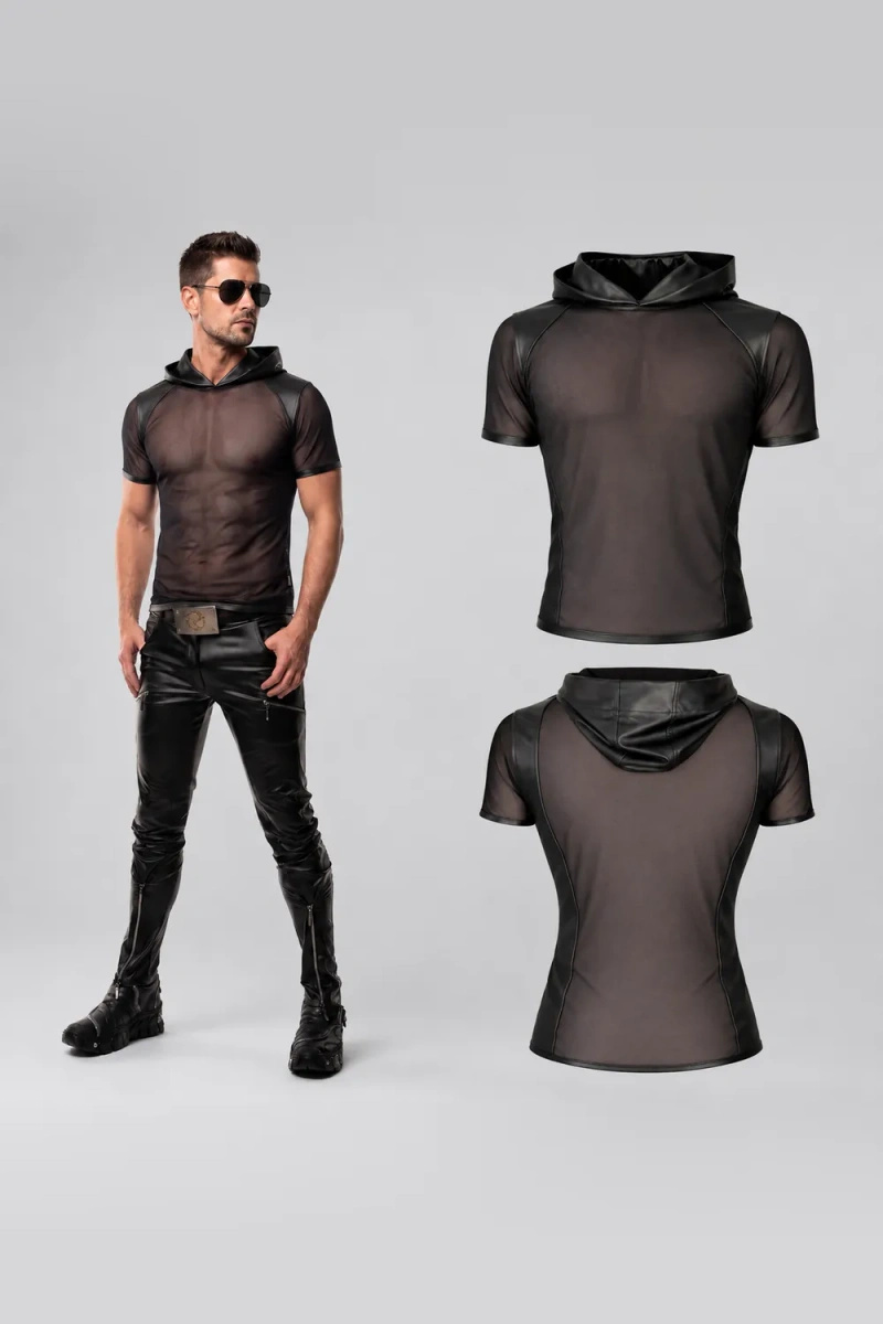T-shirt Z Kapturem Z Siateczki Minimalistyczny Guido Czarny Regnes