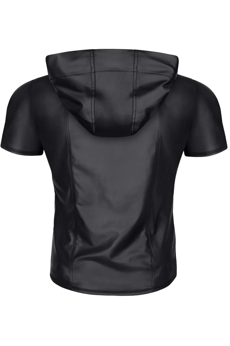 T-shirt Z Kapturem Wetlook Z Zamkiem Slim Fit Ettore Czarny Regnes