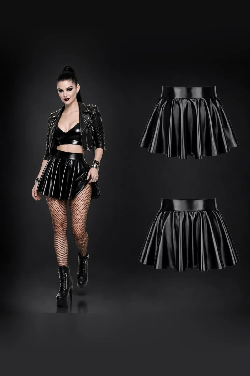 Spódniczka Wetlook Z Falbankami Loretta Czarna Demoniq