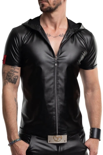 T-shirt Z Kapturem Wetlook Z Zamkiem Slim Fit Ettore Czarny Regnes