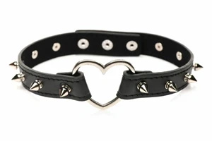 XR Brands Spiked Heart Choker Black – choker z ćwiekami, wegańska skóra, 42 cm