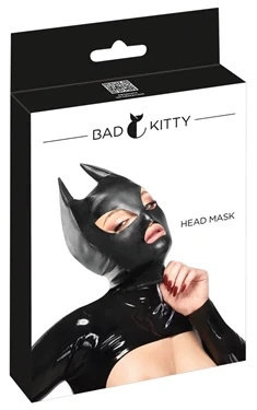 Bad Kitty maska na głowę z uszami czarna, z imitacji skóry