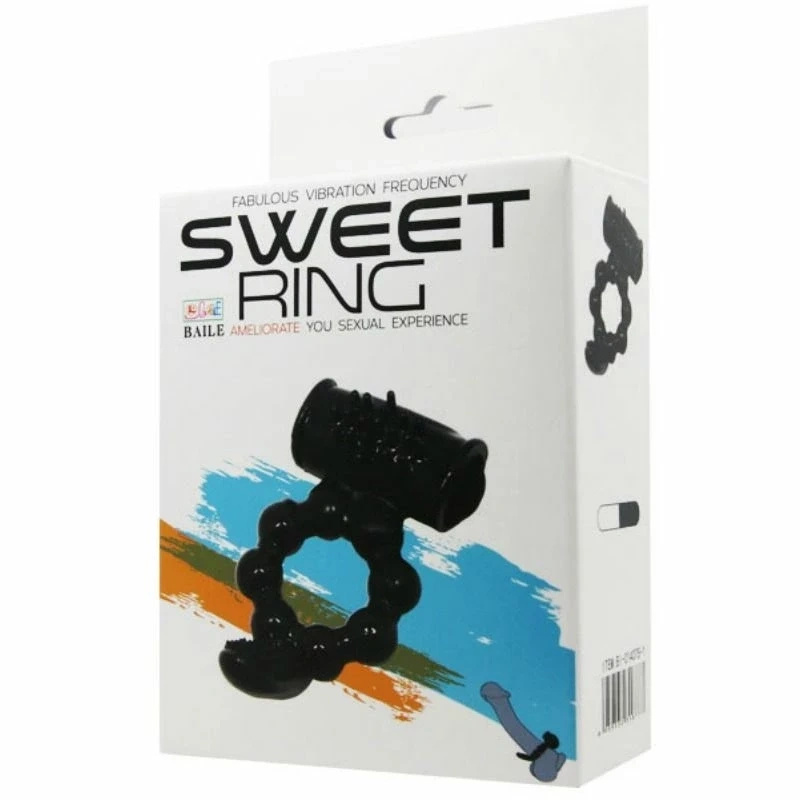 Baile Sweet Ring czarny silikonowy pierścień intymny z podwójnym stymulatorem