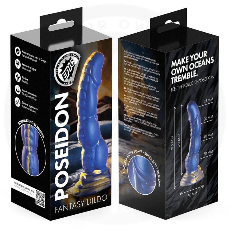 EPIC Poseidon – silikonowe dildo Objęcie Morza, 22 cm, niebieskie