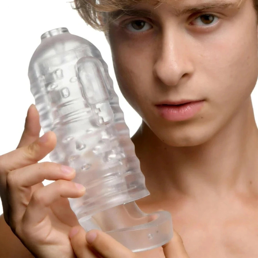 XR Brands Milker masturbator TPE z miejscem na jądra, przezroczysty