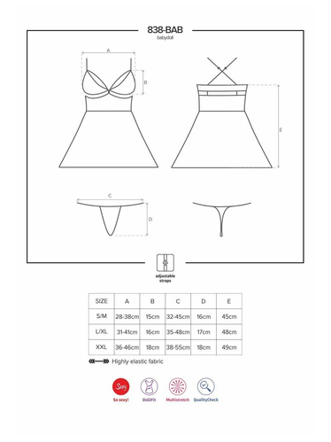 Komplet 838-BAB-1 babydoll i stringi - czarny - Obsessive