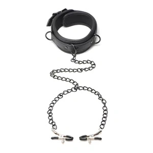 XR Brands Collared Temptress – obroża neoprenowa z łańcuszkami i zaciskami, czarna