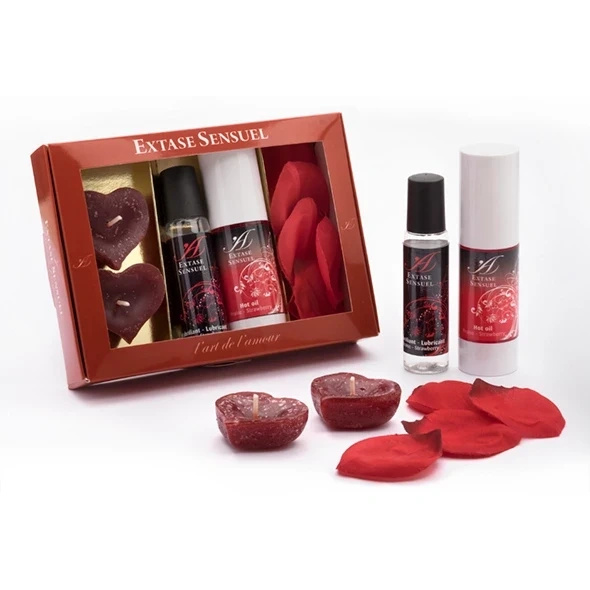 Extase Sensuel Coffret Tentation Rouge – zestaw z olejkiem, lubrykantem i płatkami róż