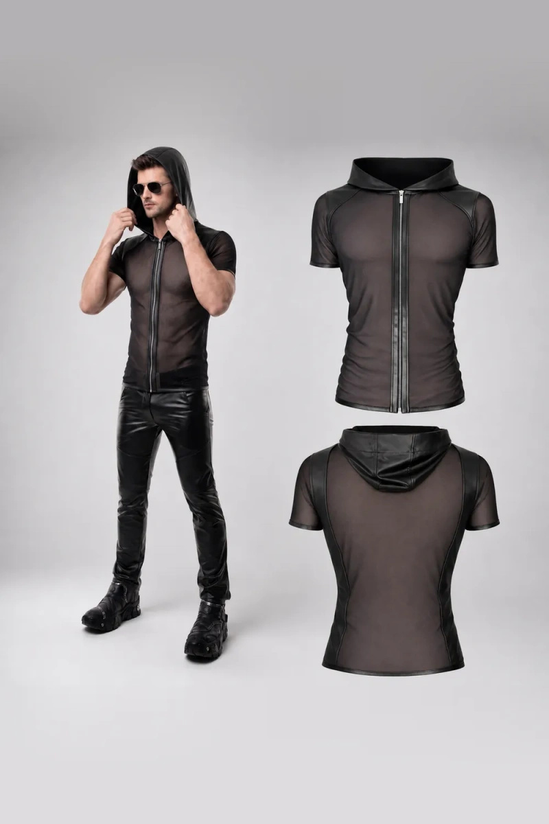 T-shirt Z Kapturem Z Siateczki I Srebrnym Zamkiem Ginter Czarny Regnes