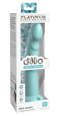 Dillio Platinum Slim Seven 19,7 cm dildo z rowkami, silikonowe, turkusowe