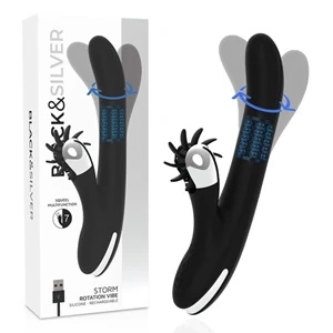 Black and Silver Storm Rotation Vibe – wibrator rotacyjny silikonowy, USB, 24 cm