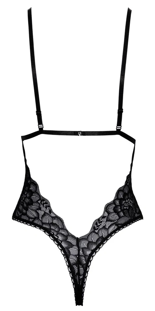 Kissable body koronkowe czarne z satynową kokardą, L/XL