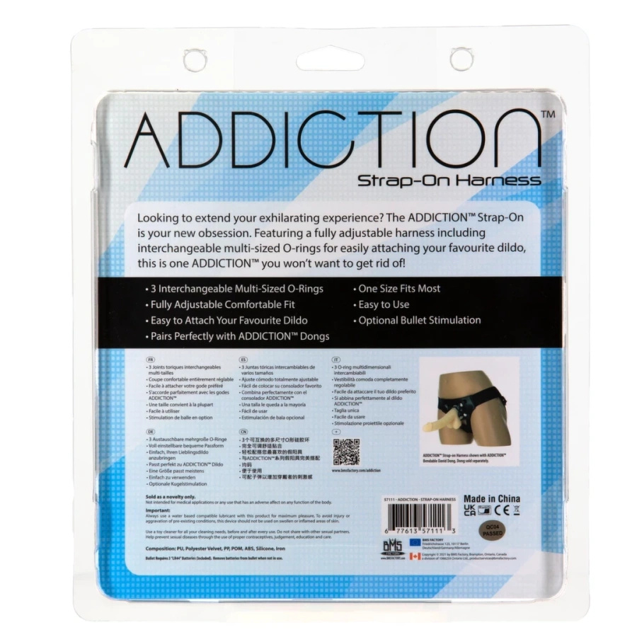 Addiction Strap-On Harness Black – uprząż regulowana z kieszenią na mini wibrator