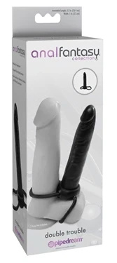 Pipedream Anal Fantasy Double Trouble dildo analne z pierścieniami, czarne