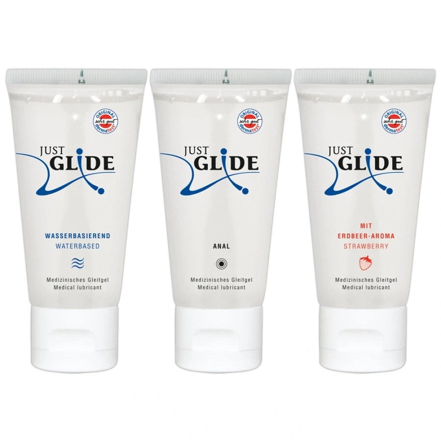 Just Glide zestaw 3 lubrykantów na bazie wody 3 x 200 ml – Anal, Toys, Waterbased