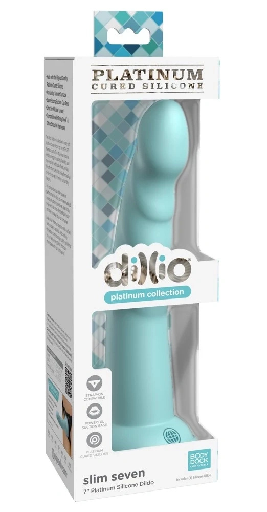 Dillio Platinum Slim Seven 19,7 cm dildo z rowkami, silikonowe, turkusowe