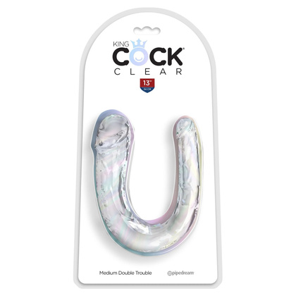 Podwójne dildo Clear Double Trouble King Cock