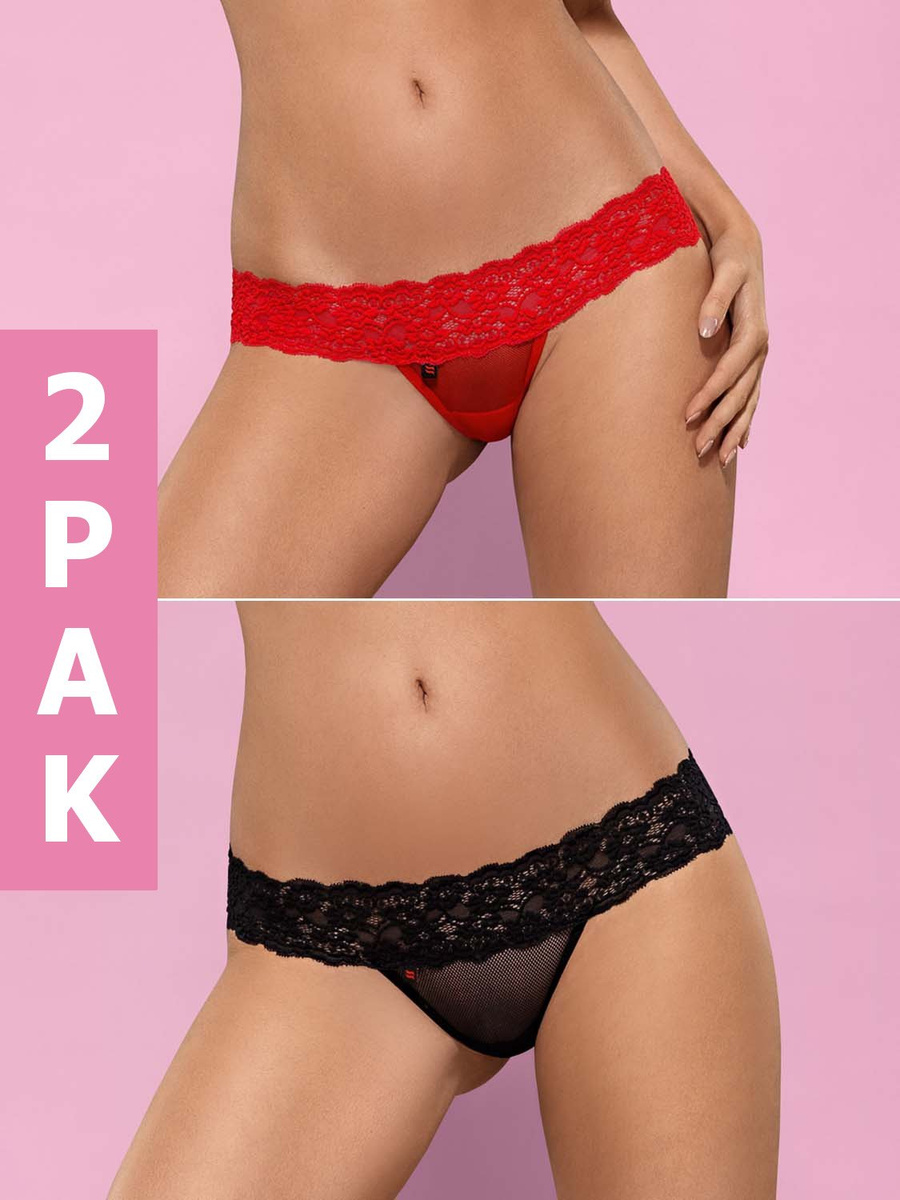 Lacea stringi DWUPAK - czarne i czerwone Obsessive