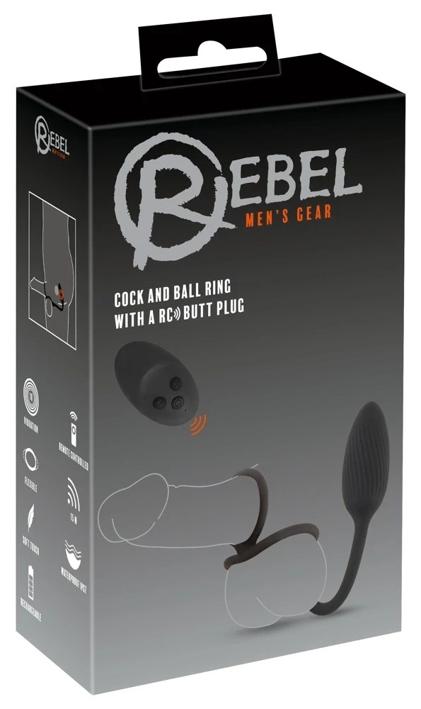 Rebel Cock and Ball Ring RC pierścienie z wibrującym korkiem analnym i pilotem, silikonowe