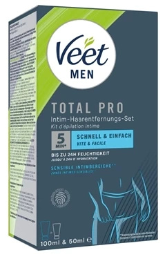 Veet Men TOTAL PRO zestaw do depilacji intymnej 2w1 z aloesem 150 ml