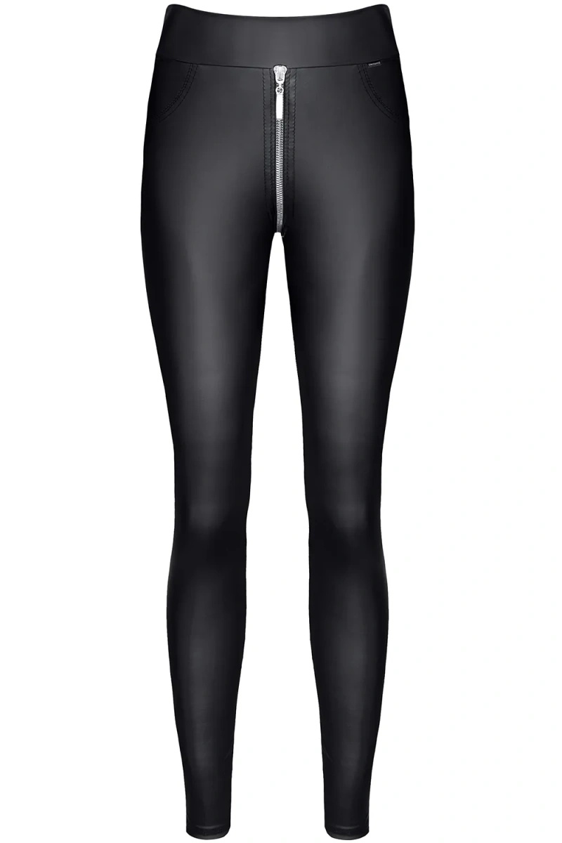 Legginsy Wetlook Ze Srebrnym Zamkiem Maddalena Czarne Demoniq