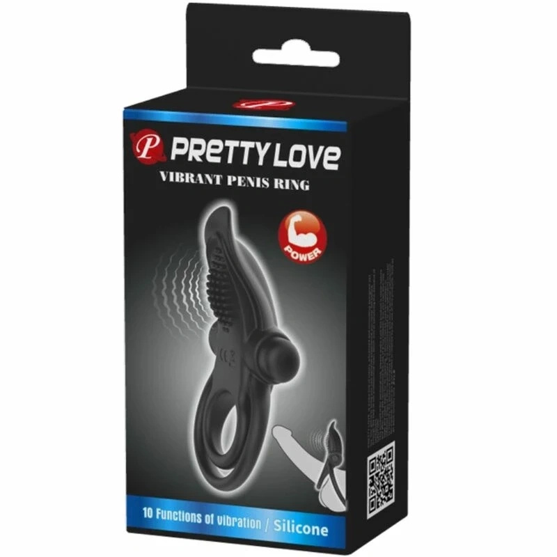Pretty Love BI-210203 podwójny pierścień wibrujący z silikonowym stymulatorem, czarny