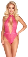 Kissable body koronkowe różowe z wiązaniem na szyi, L/XL