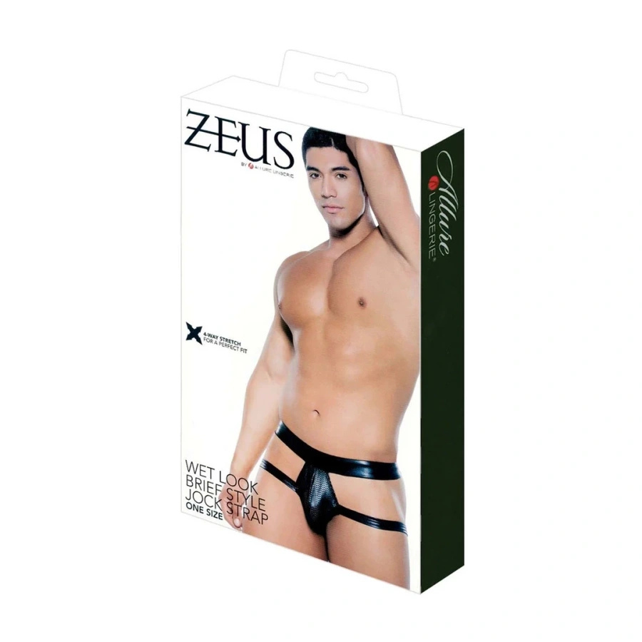Allure Double Strap Wet Look – męskie majtki z perforacją, czarne