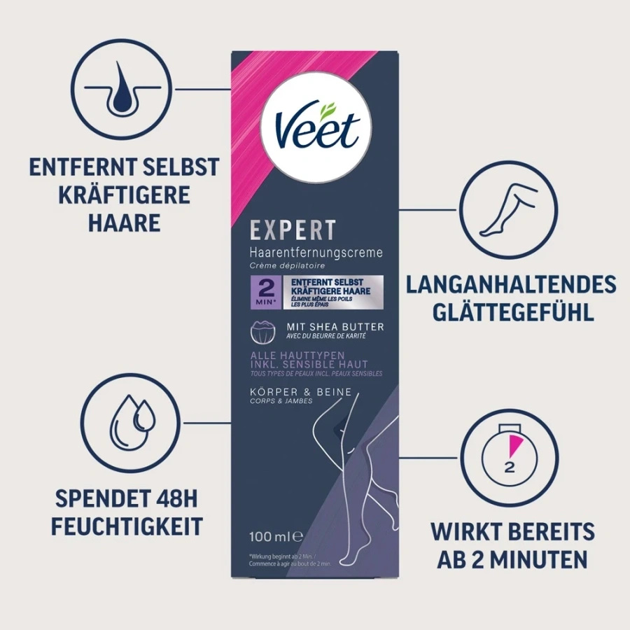 Veet EXPERT krem do depilacji ciała i nóg 100 ml, masło shea