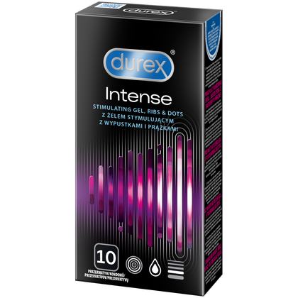 Prezerwatywy Lateksowe Z Prążkami I Wypustkami Oraz Żelem Stymulującym Intense 10 Szt. Durex