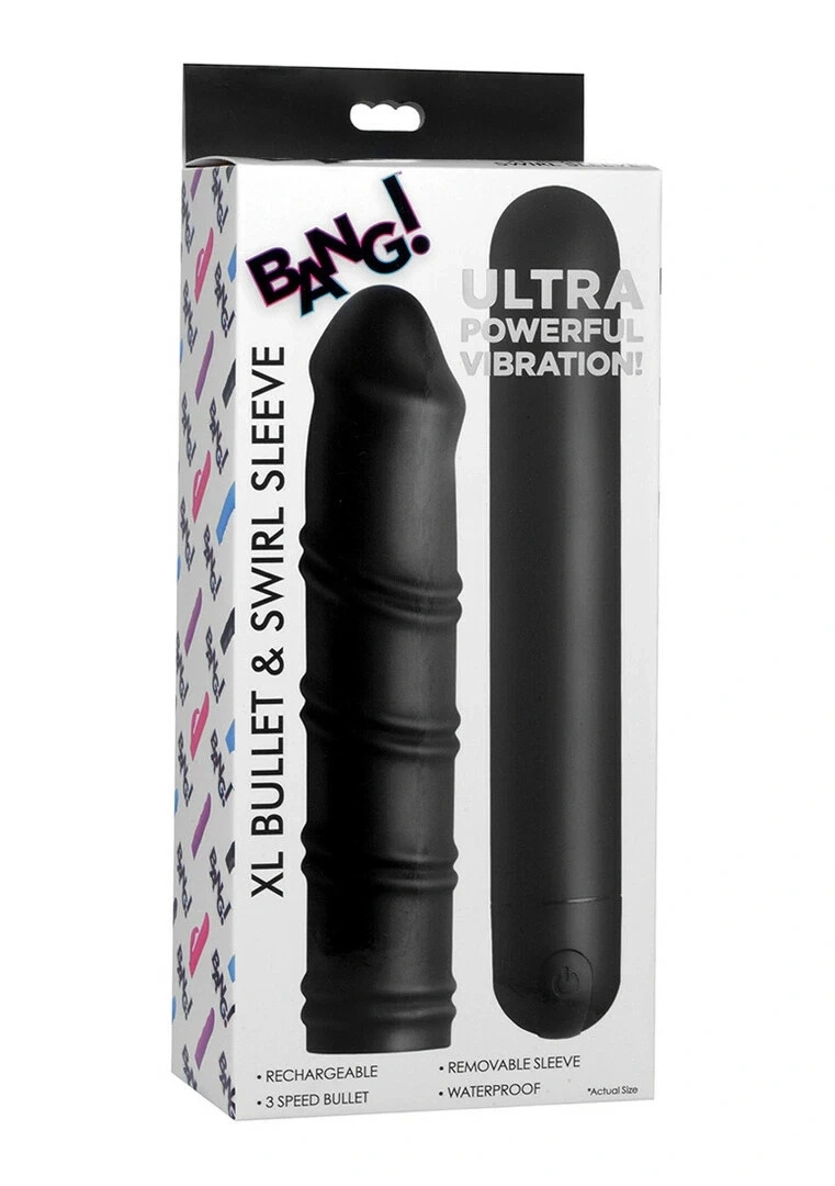 XR Brands XL Bullet zestaw – silikonowy rękaw z teksturą, czarny