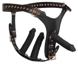Bad Kitty Strap-On 3D z trzema elementami silikonowymi, czarne, S/M