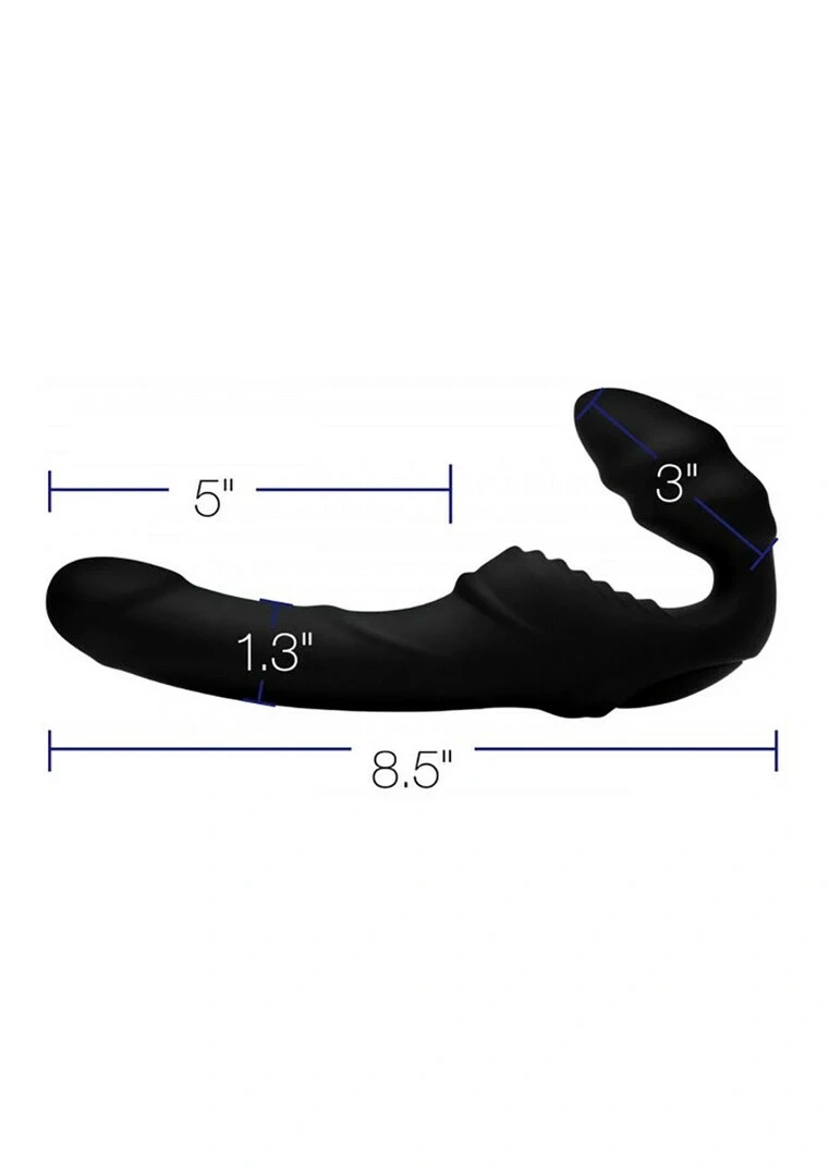 XR Brands Pro Rider dwustronny strap-on bez uprzęży z wibracją i pilotem, czarny